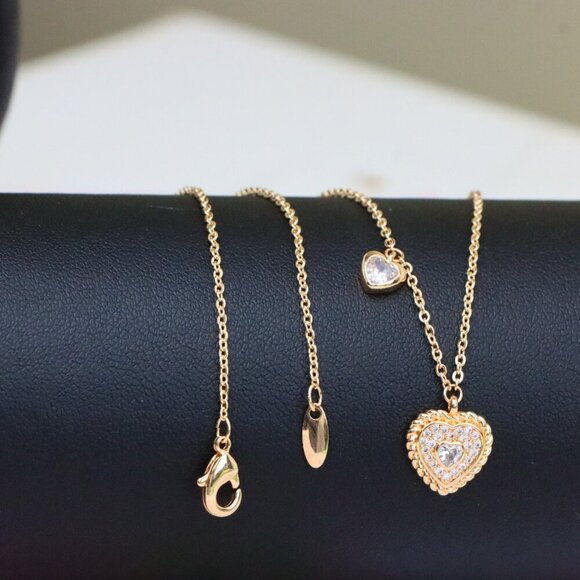 "Rose Gold Heart Pendant Necklace with Dual Charm, Elegant Design, XPNL1877 - Picture 4 of 12